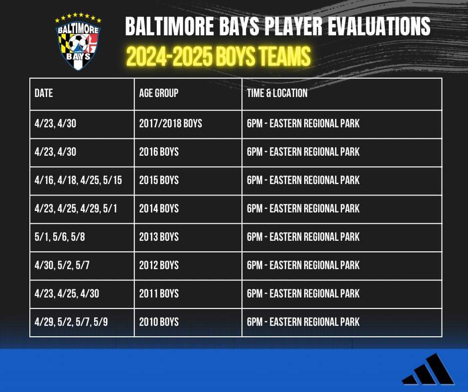 Boys 2024-25 Player Evaluations Schedule